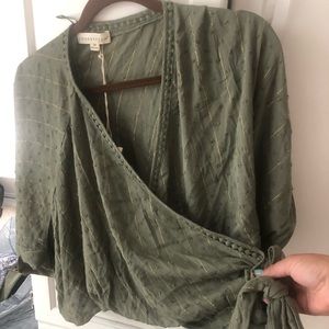 Love Stitch, Green and Metallic Gold Striped Tie Shirt